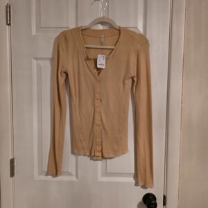 Free People Tan Button-Down Shirt